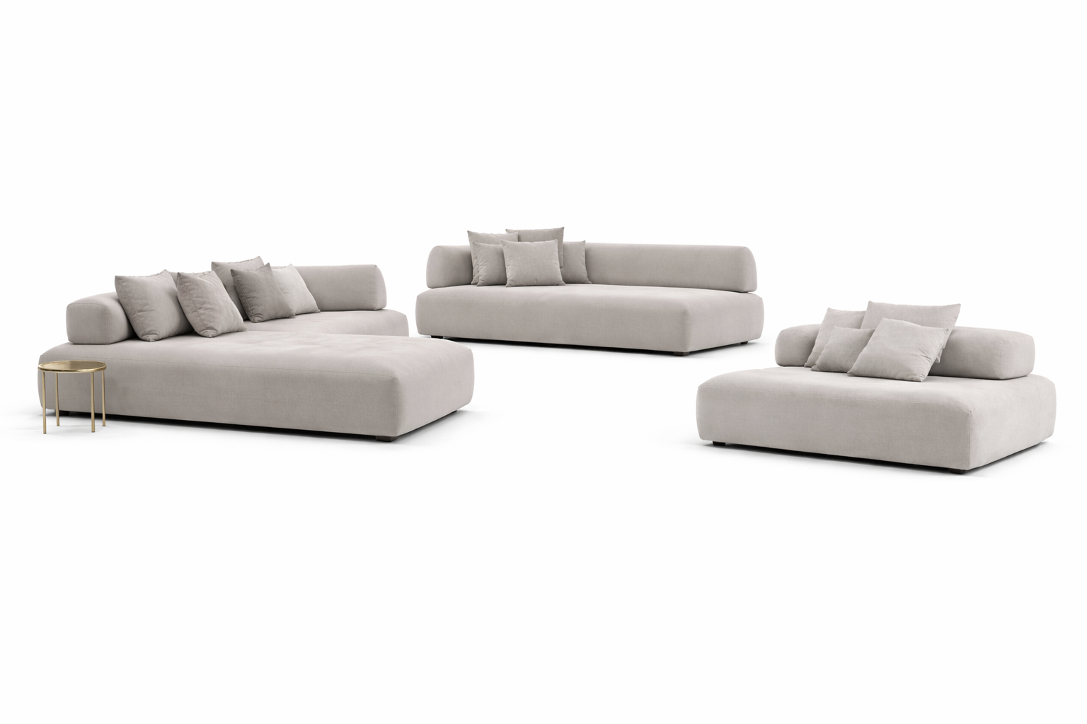 Contemporary Fabric Sofa Set with Pine Wood Frame
