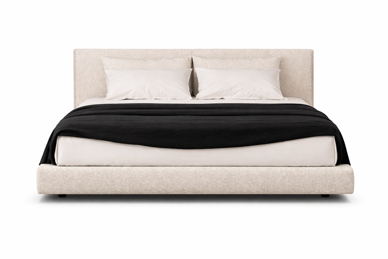 Minimalist Linen Fabric Bed with Pine Wood Frame