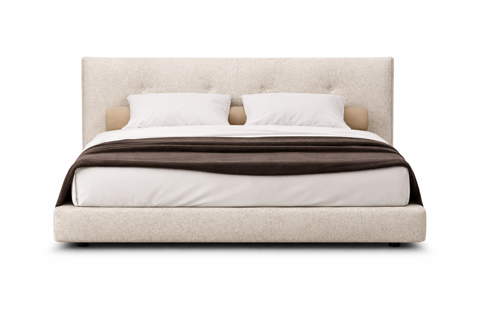 Modern Cotton Linen Bed with Pine Wood Frame