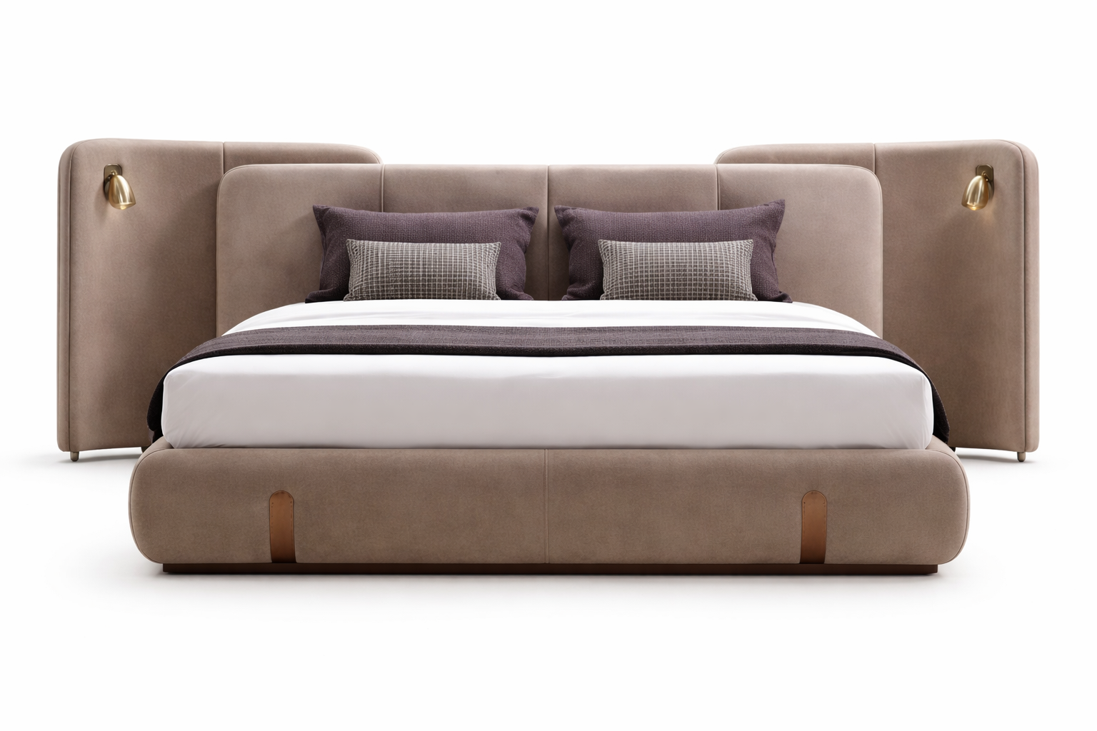 Premium Cowhide Leather Bed with Solid Wood Frame