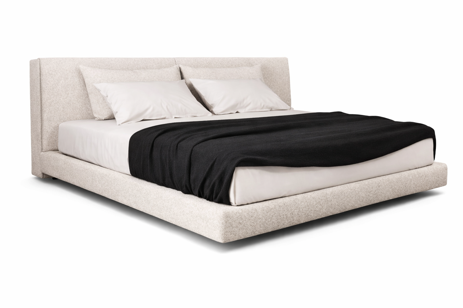 Minimalist Linen Fabric Bed with Pine Wood Frame