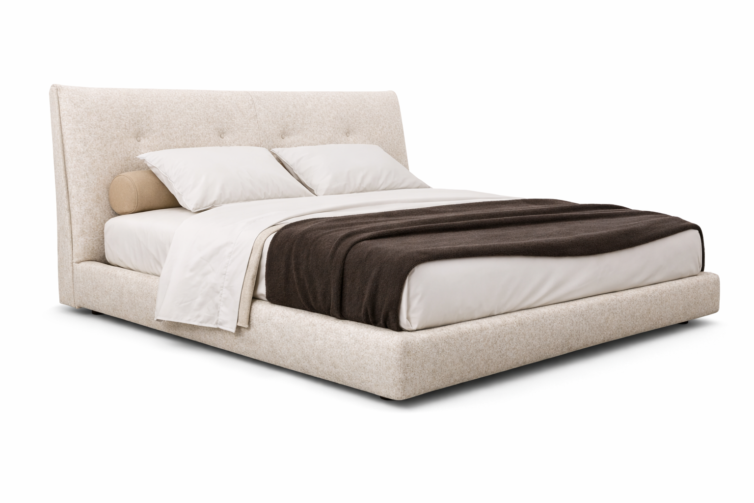 Modern Cotton Linen Bed with Pine Wood Frame