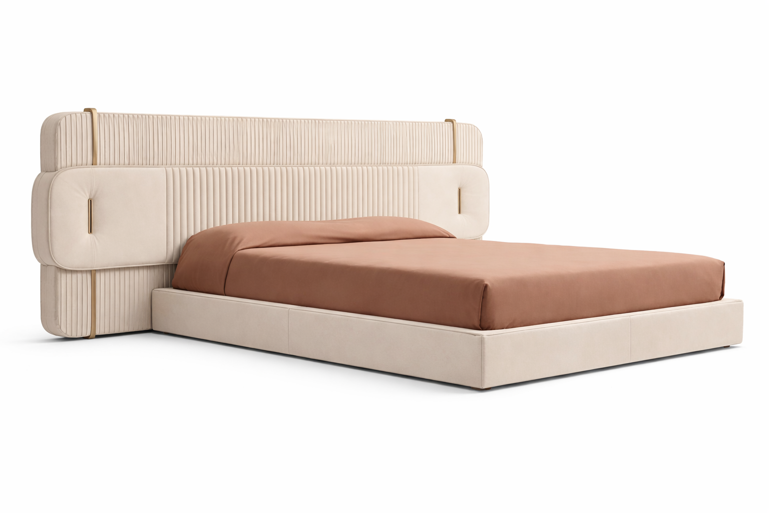 Luxury Nappa Leather Bed with Birch Wood Frame