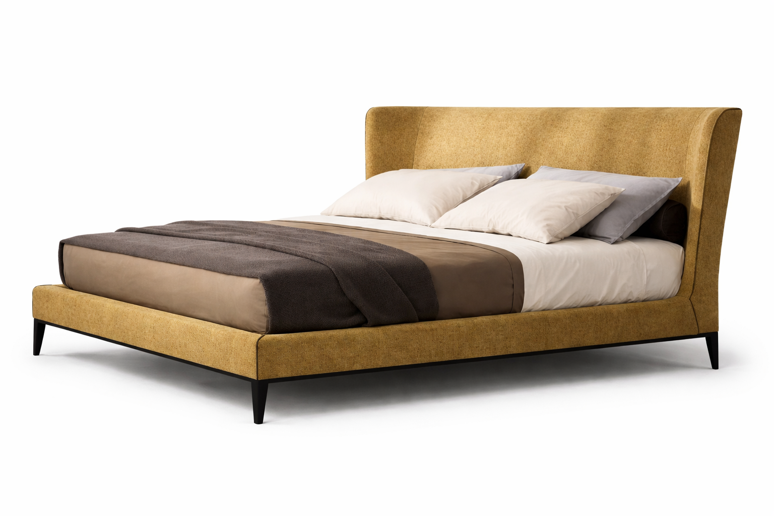 Solid Wood Bed with Cotton Linen Fabric | Elegant Modern Design
