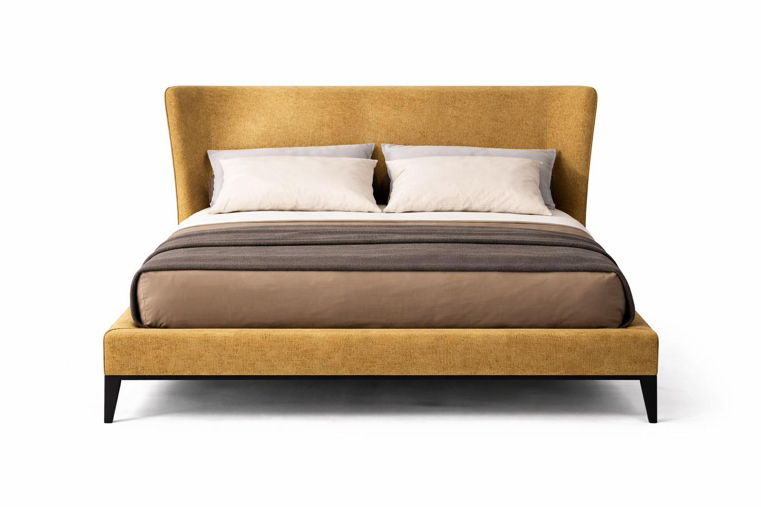 Solid Wood Bed with Cotton Linen Fabric | Elegant Modern Design