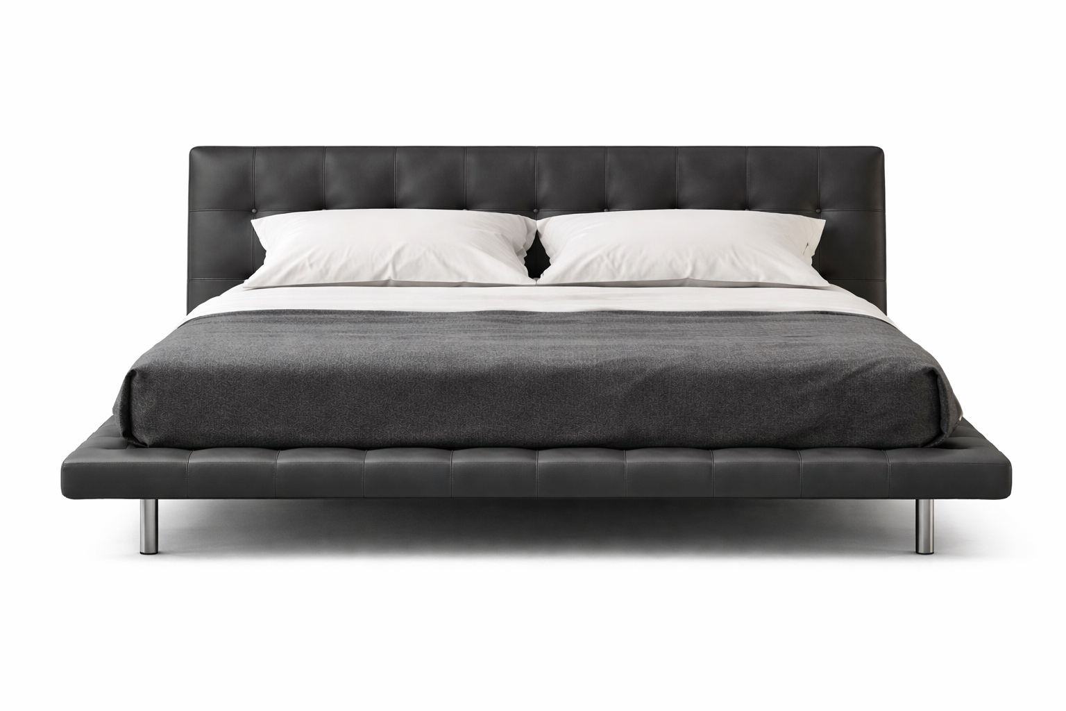 Luxury Pine Wood Bed with Microfiber Leather & Steel Legs