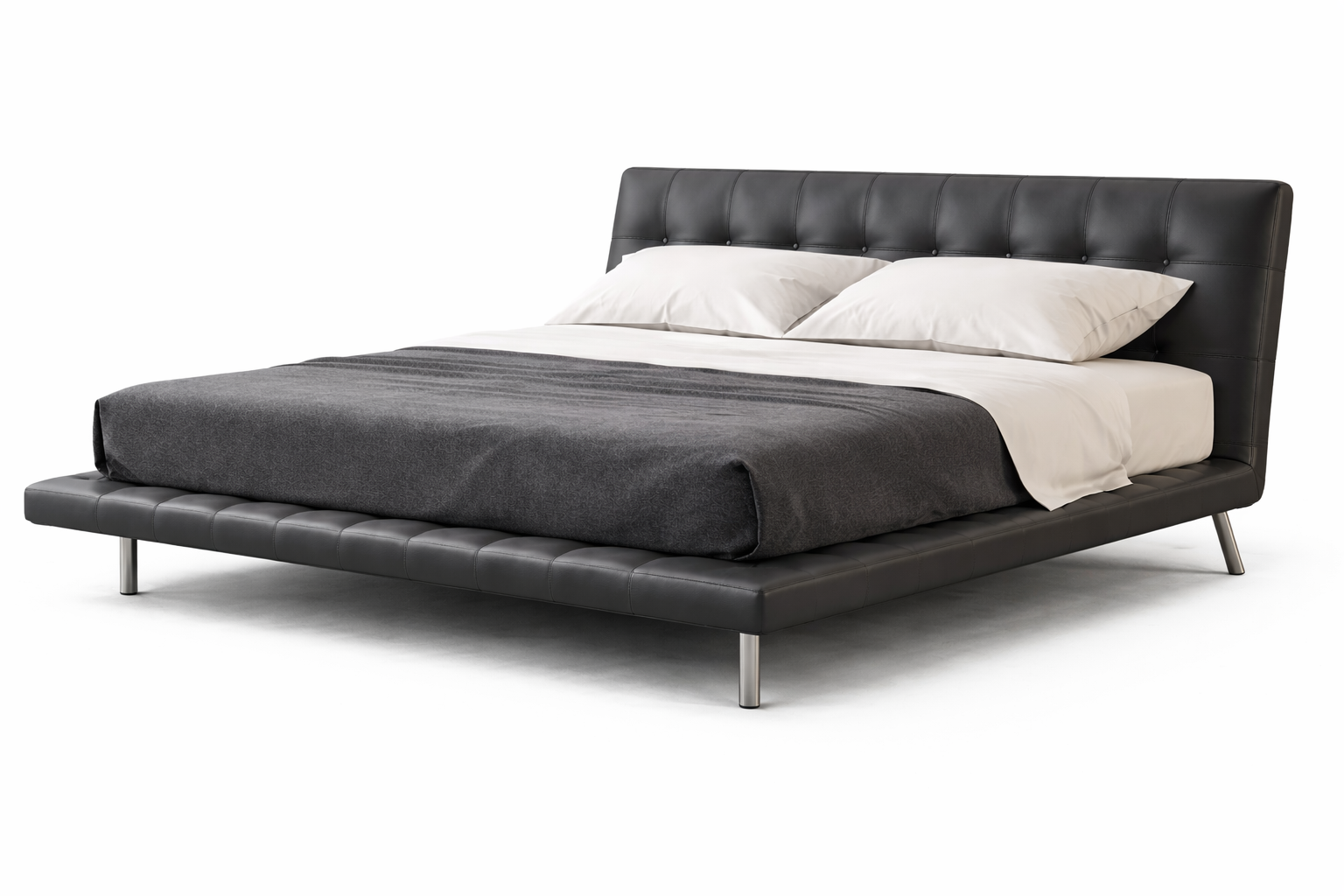 Luxury Pine Wood Bed with Microfiber Leather & Steel Legs