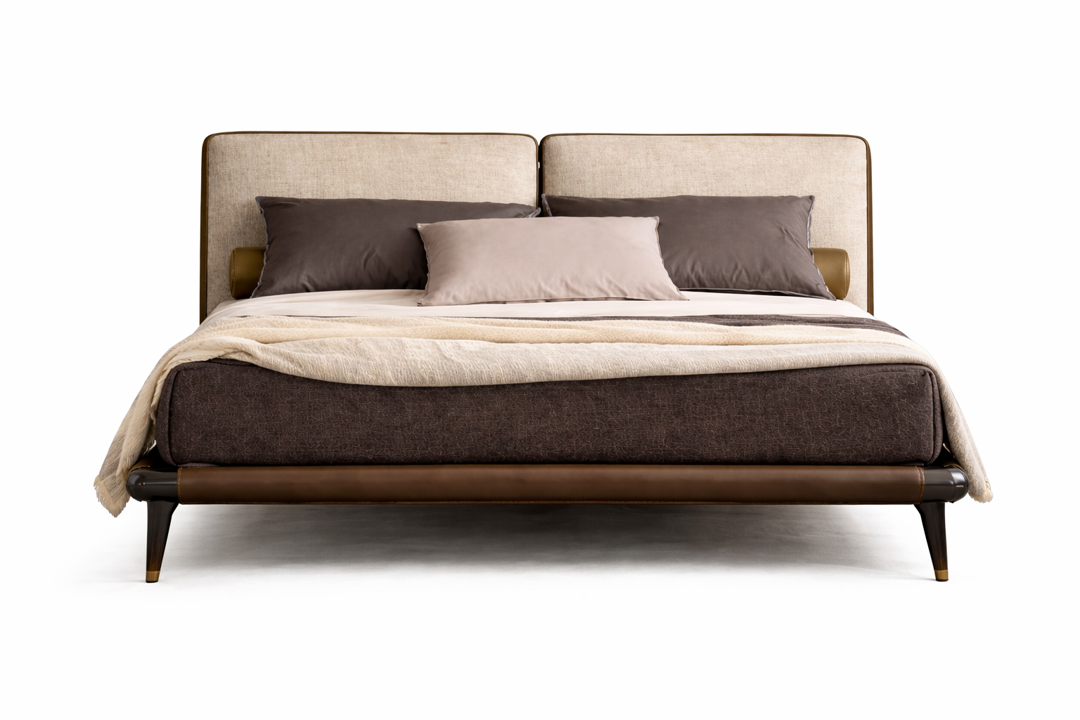 Modern Pine Wood Bed with Cotton Linen Upholstery | Luxury Bedroom Furniture